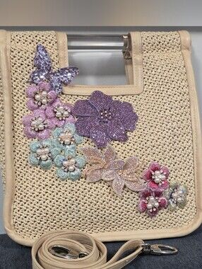 Custom Upcycled BEIS Naturals Straw Raffia Floral Handbag